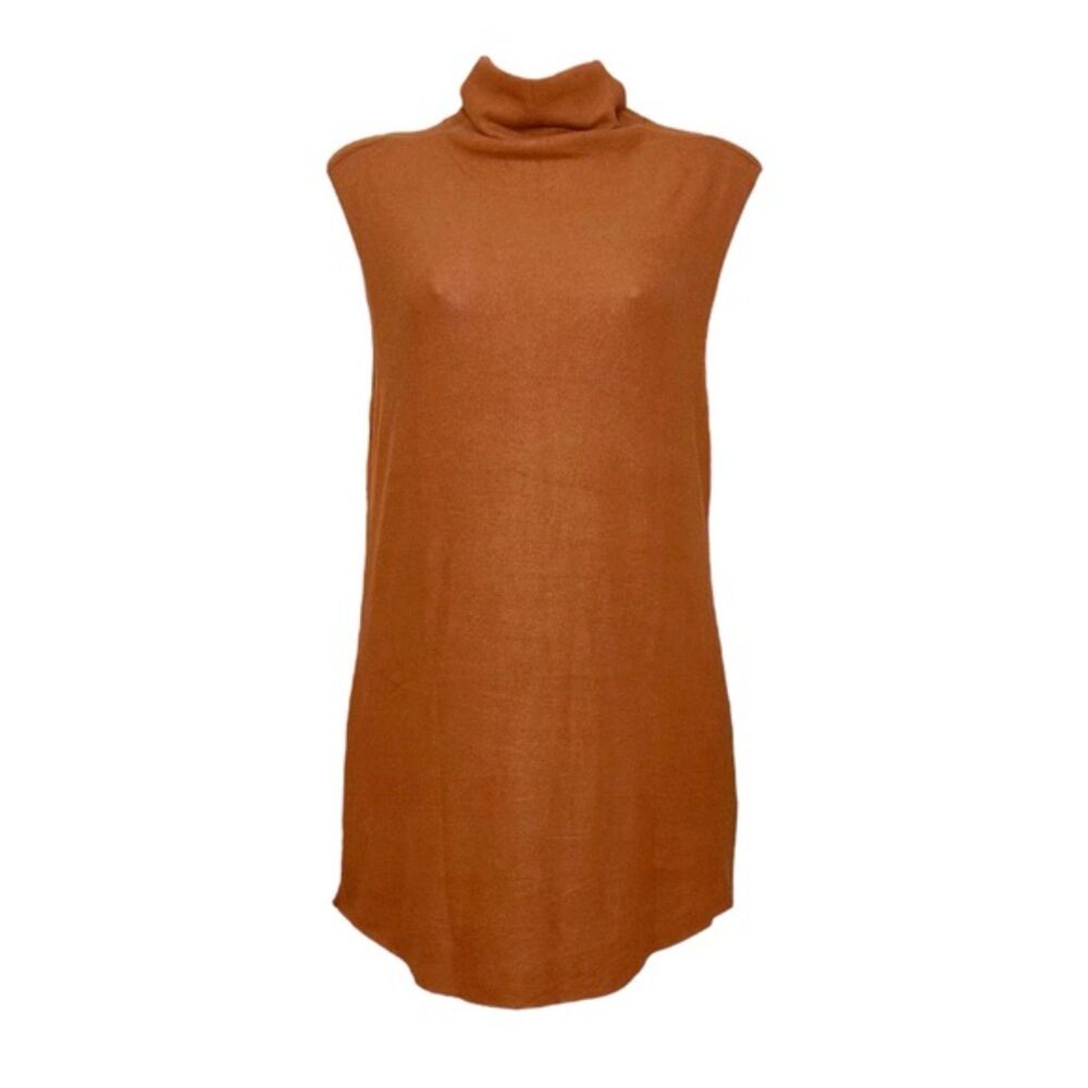 Joah Brown Rust Lenox Short Fall Sleeveless Turtleneck Soft Cozy Tunic Dress M/L